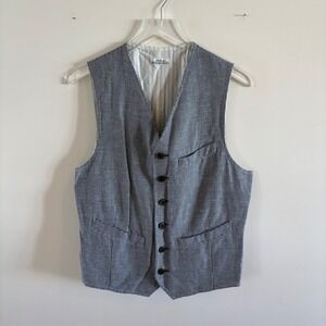 Authentic Original Vintage Style Mens Linen Blend Waistcoat Vest Micro Check